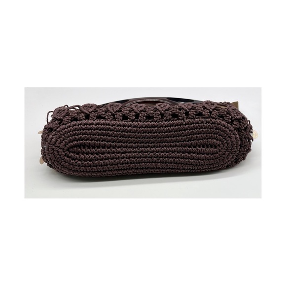 DV Collection Bag Purse Macramé Brown Pailletten Top Zip Wood Handle. - Picture 5 of 5